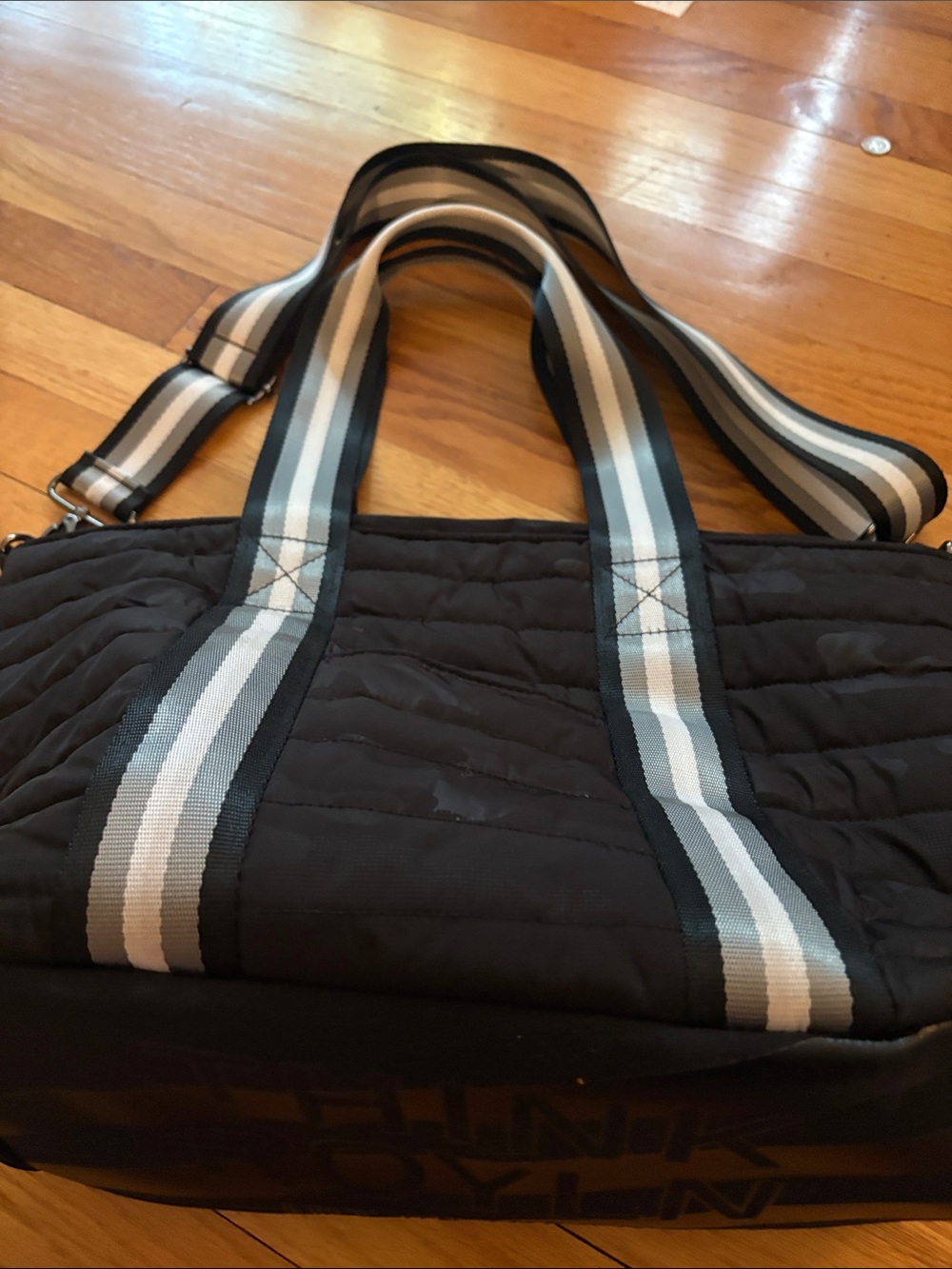 THINK ROYLN Black Quilted Satchel with Striped Webbing Handles